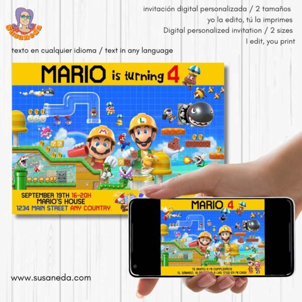 mario maker invitacion | Susaneda Shop