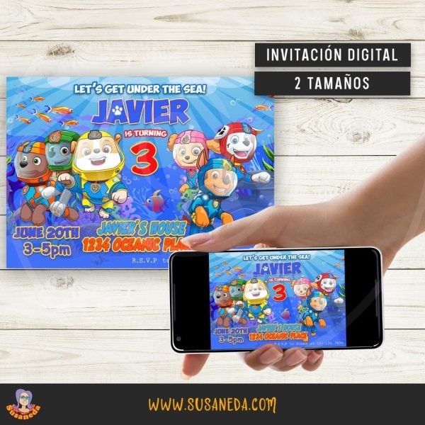 Invitación Digital Paw Patrol Bajo el Mar