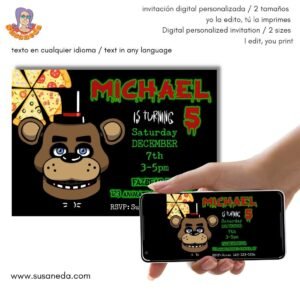 Five Nights at Freddy's invitación personalizada