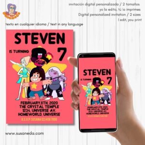 Invitación Steven Universe fondo rosa