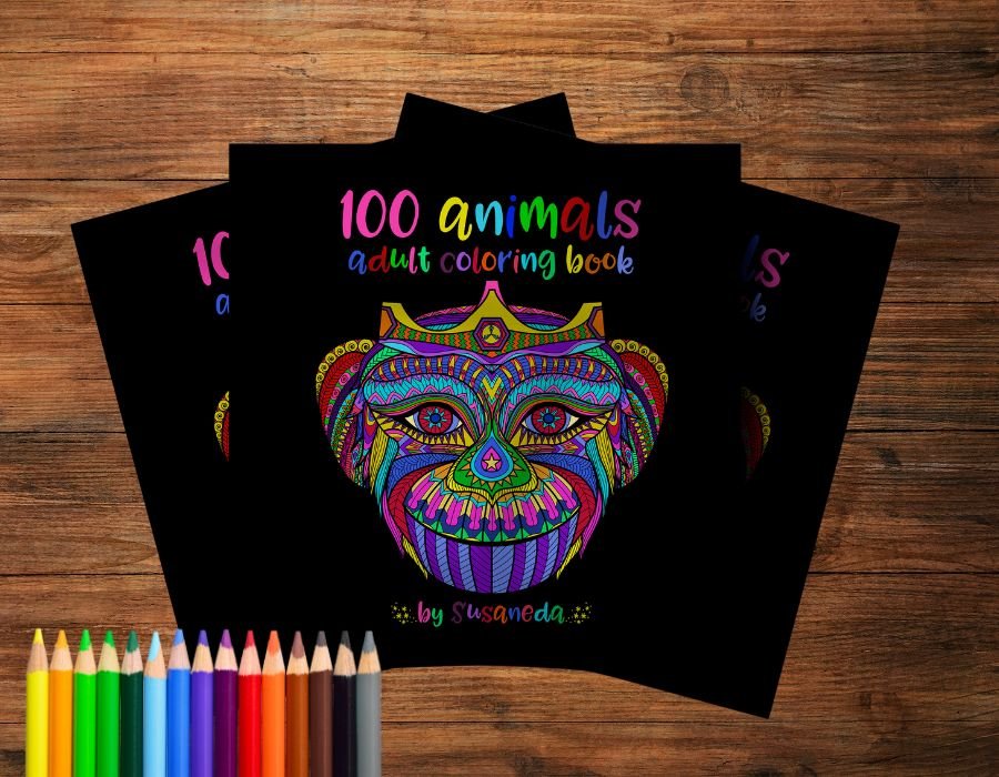 100 animals coloring book