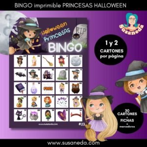 Bingo Princesas Halloween imprimible by Susaneda