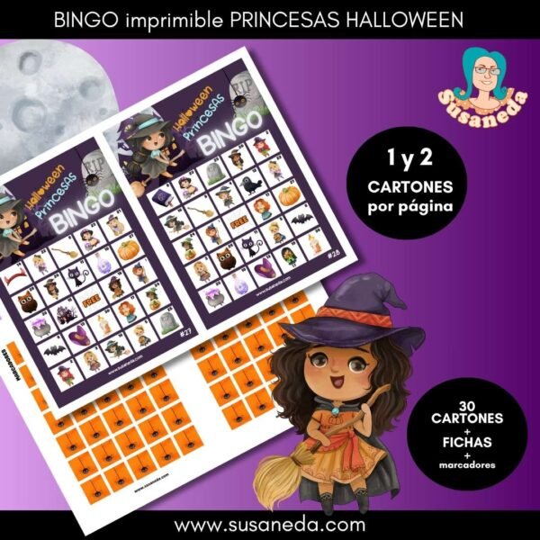 Bingo Princesas Halloween imprimible