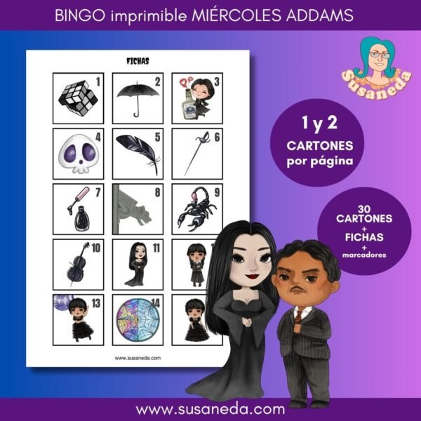 Miércoles Addams Bingo Imprimible