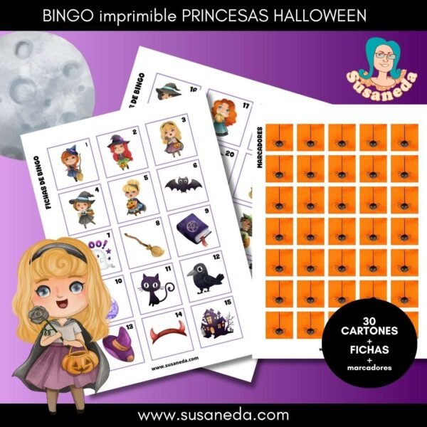 Bingo Princesas Halloween imprimible