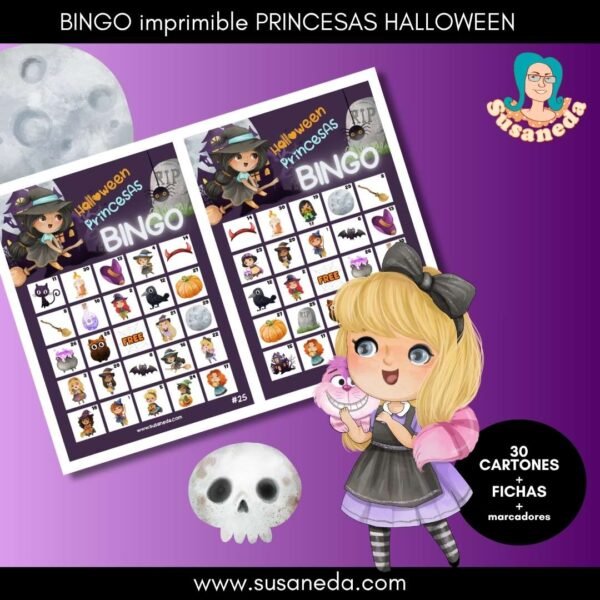 Bingo Princesas Halloween imprimible